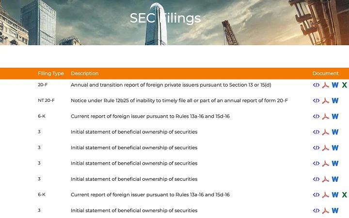 Hong Kong engineering company IR site