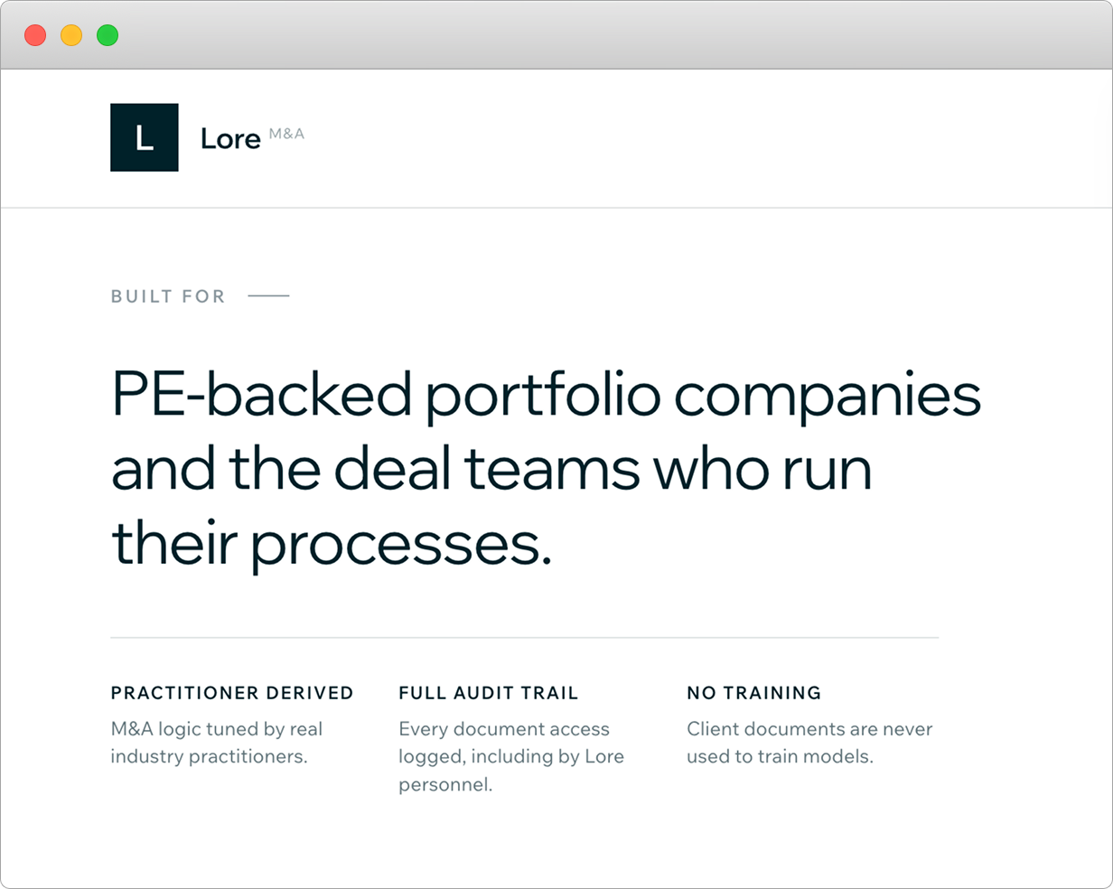 Lore M&A website
